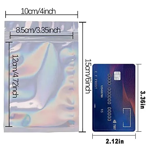 100 Pieces Mylar Holographic Resealable Bags - 4 x 6" Smell Proof Bags, Foil Pouch Ziplock Bags for Party Favor Food Storage (Holographic Color, 4 x 6 Inch)