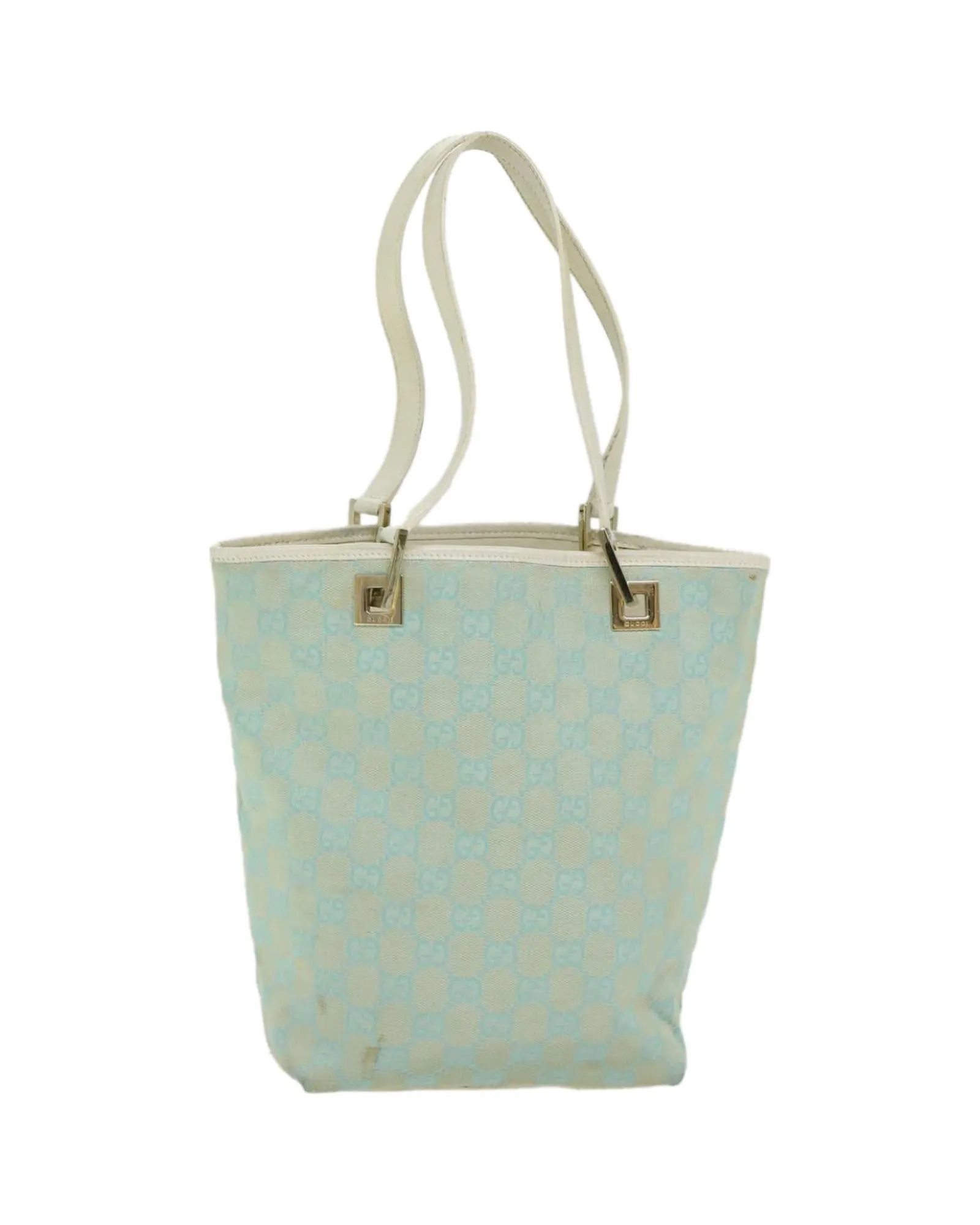 Authentic GG Canvas Hand Bag in Light Blue and White