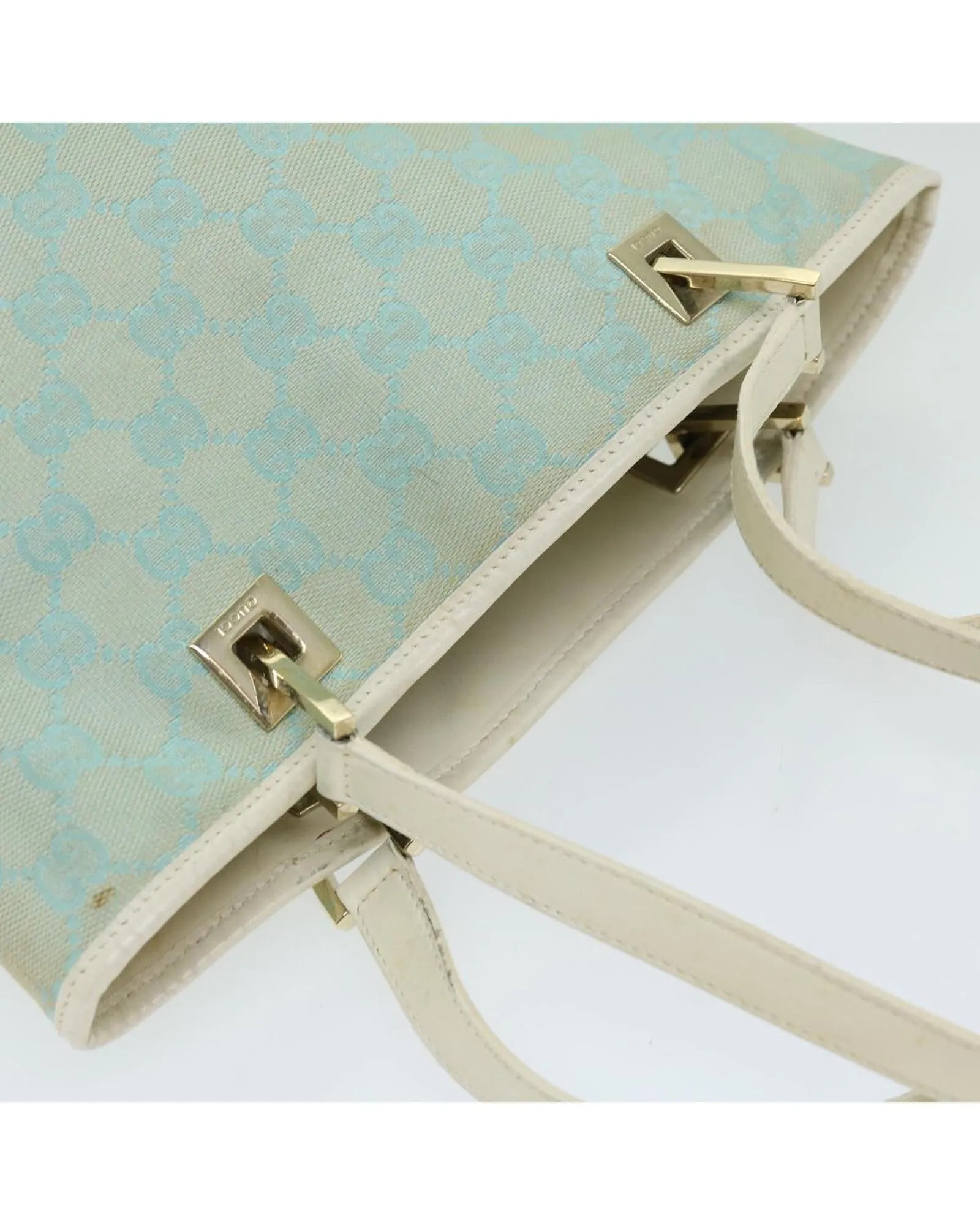 Authentic GG Canvas Hand Bag in Light Blue and White