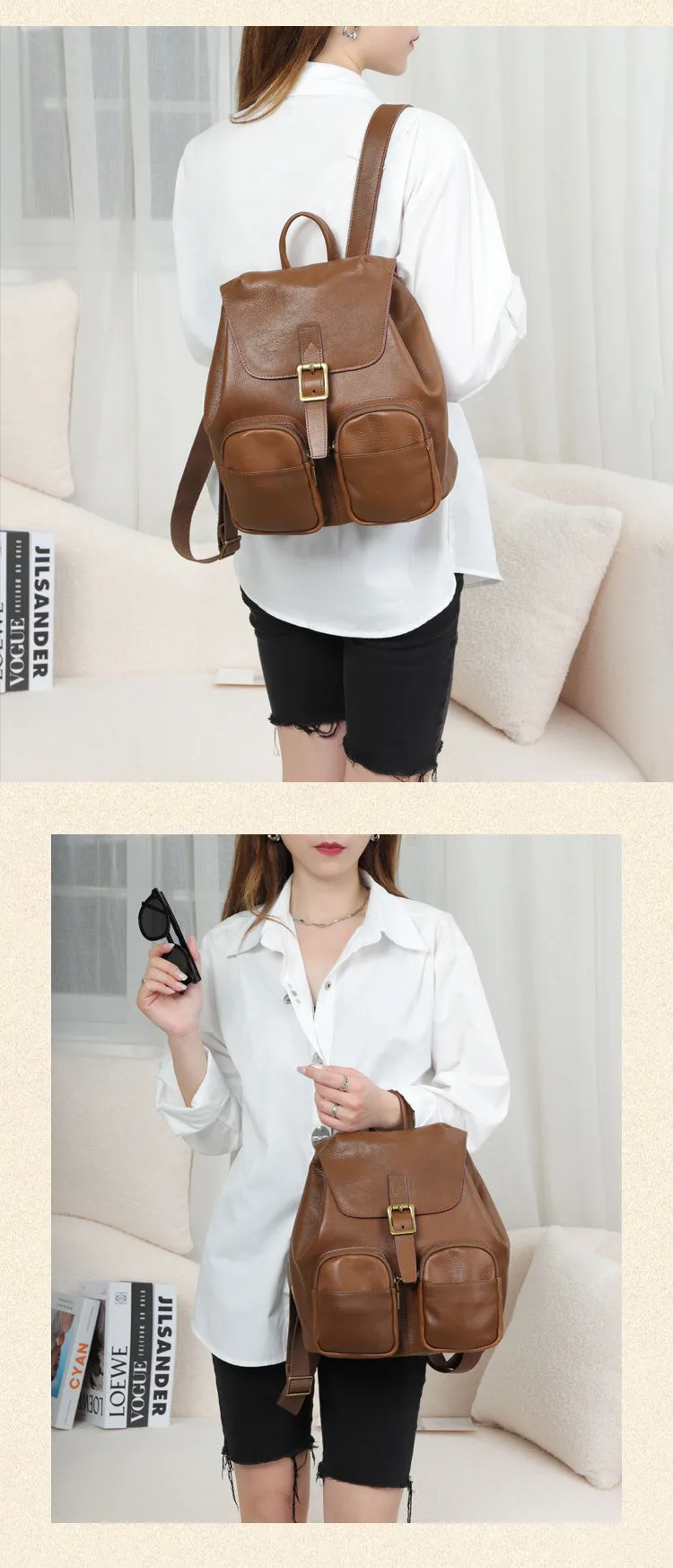 Black Leather Backpack Purse Ladies Leather Rucksack Bag For Women