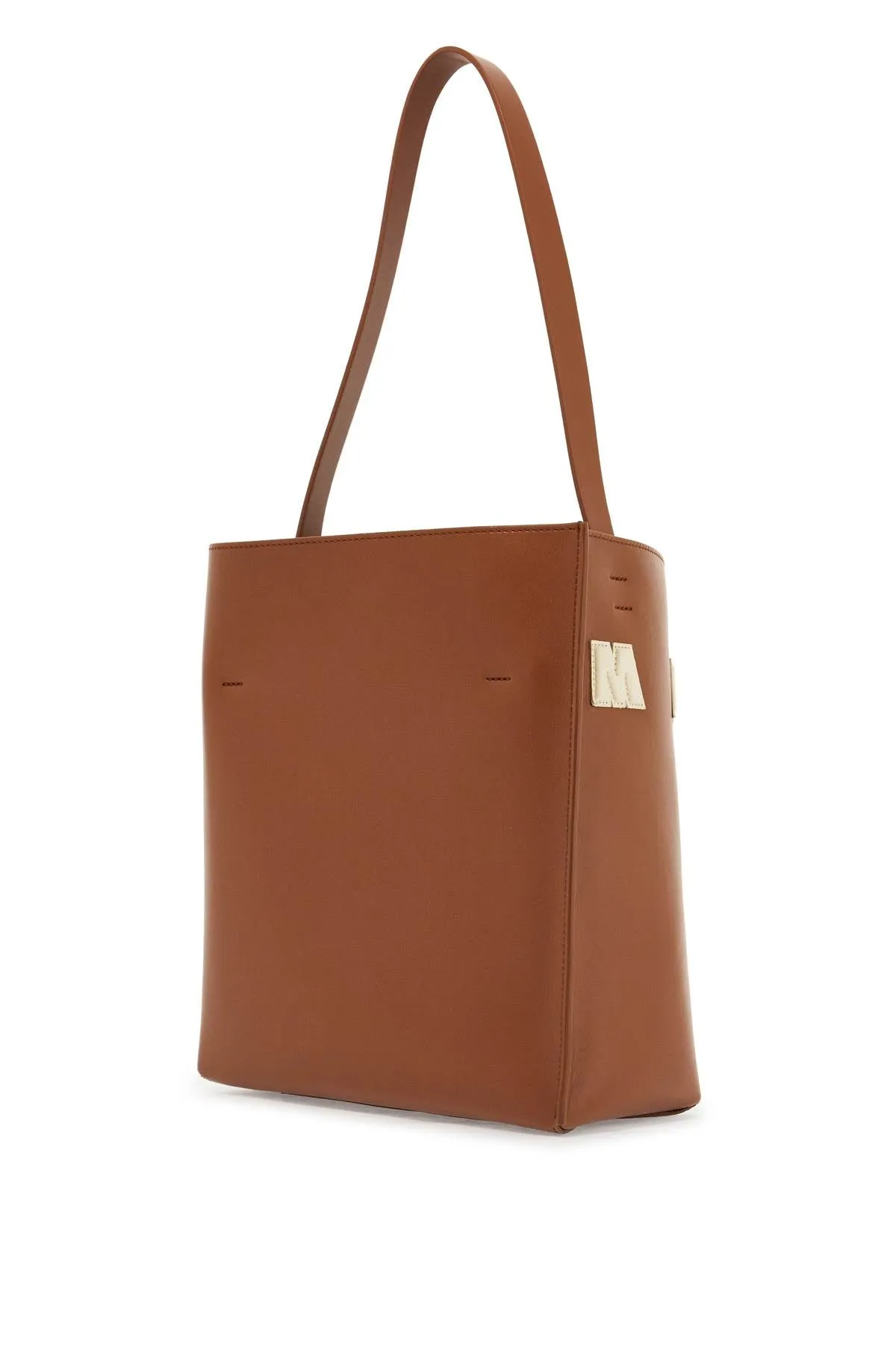 brown structured calfskin shopping bag with ivory details SHMP0111U0P6483 MOCA/IVORY