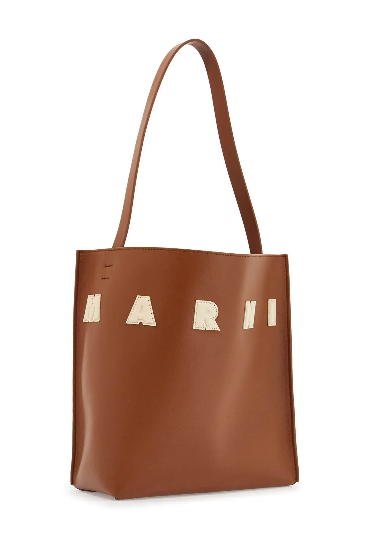 brown structured calfskin shopping bag with ivory details SHMP0111U0P6483 MOCA/IVORY