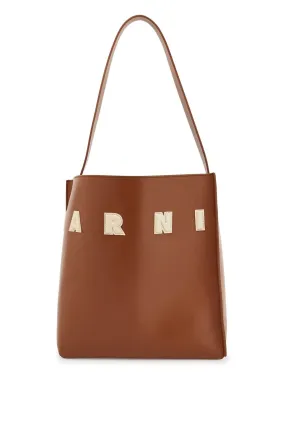 brown structured calfskin shopping bag with ivory details SHMP0111U0P6483 MOCA/IVORY