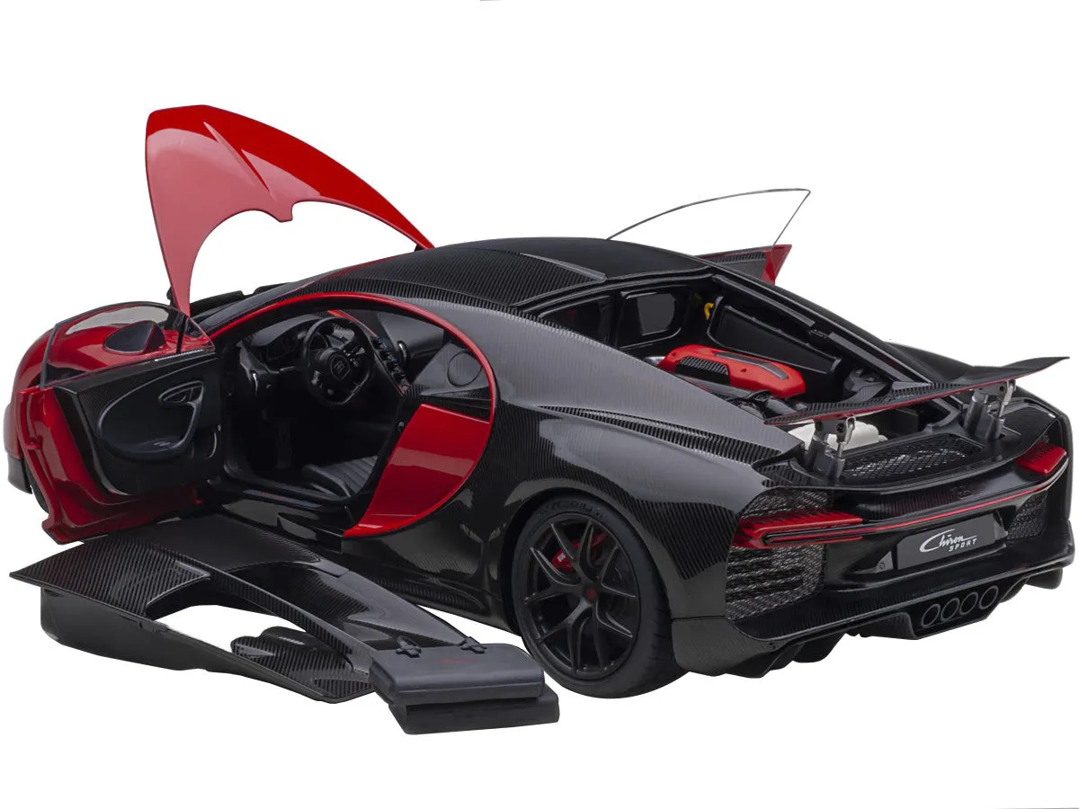 Bugatti 2019 Chiron Sport Italian Red and Carbon Black 1/18 Model Car by Autoart