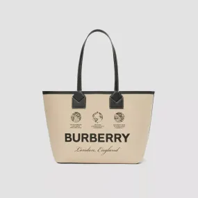 BURBERRY LABEL PRINT COTTON MEDIUM LONDON TOTE BAG