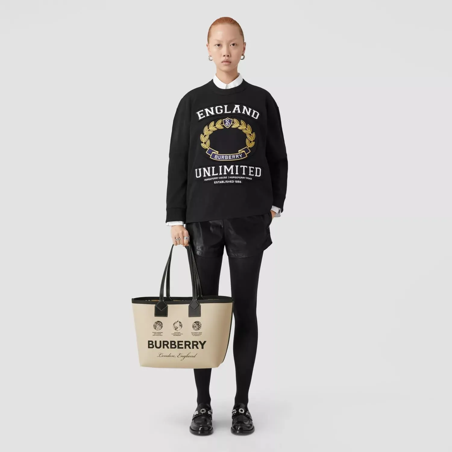 BURBERRY LABEL PRINT COTTON MEDIUM LONDON TOTE BAG