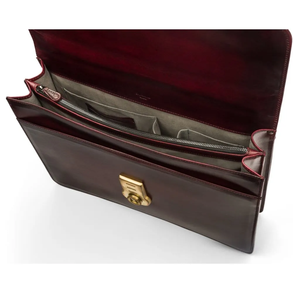 Burnished Harvard Leather Briefcase - Burgundy