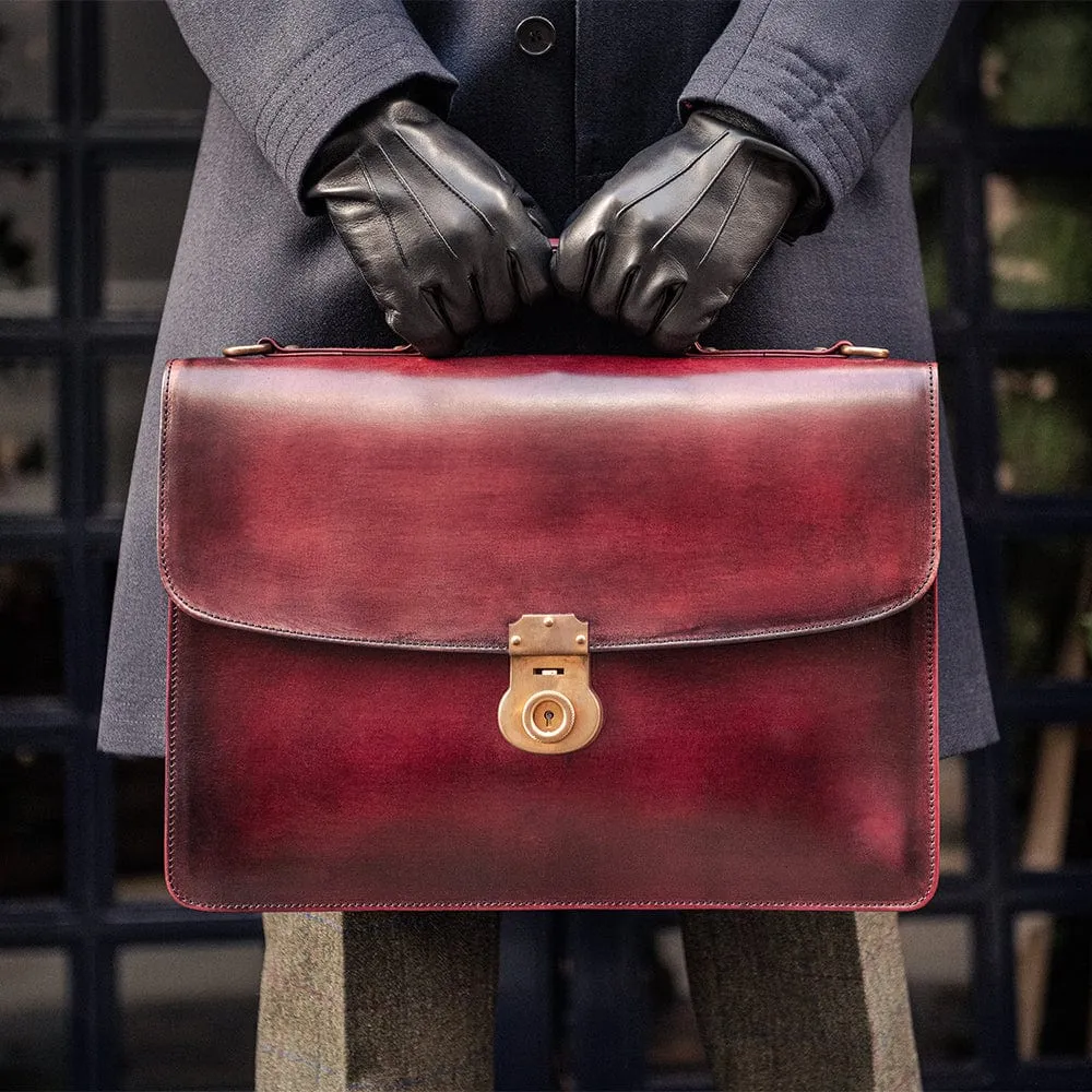 Burnished Harvard Leather Briefcase - Burgundy