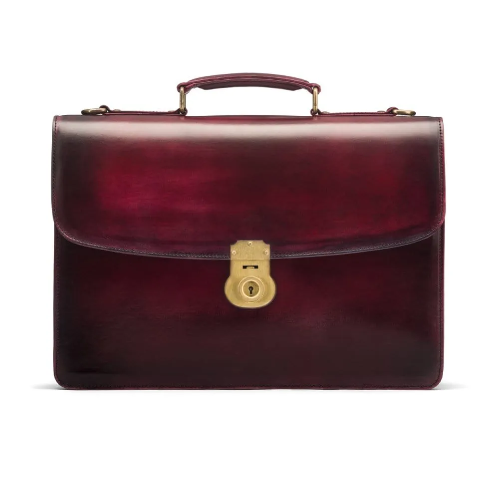 Burnished Harvard Leather Briefcase - Burgundy