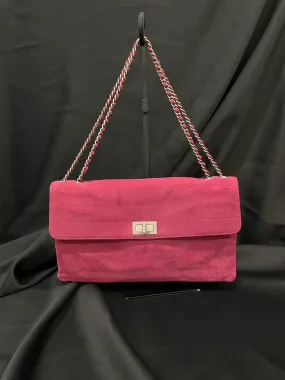 Chanel 2.55 Rose Red Chamois Bag Double Chain Leather 3ways