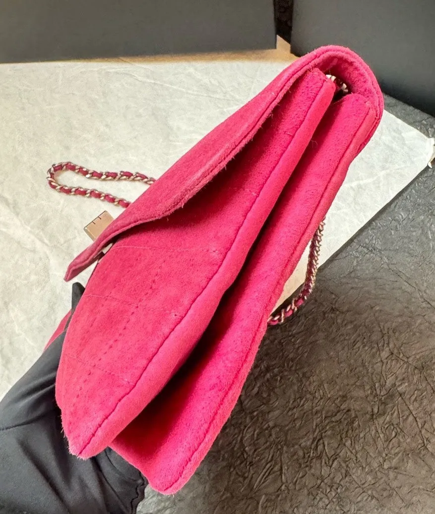 Chanel 2.55 Rose Red Chamois Bag Double Chain Leather 3ways