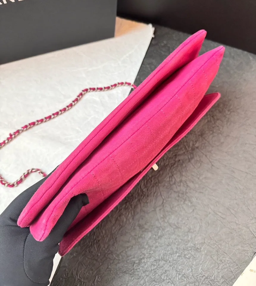 Chanel 2.55 Rose Red Chamois Bag Double Chain Leather 3ways