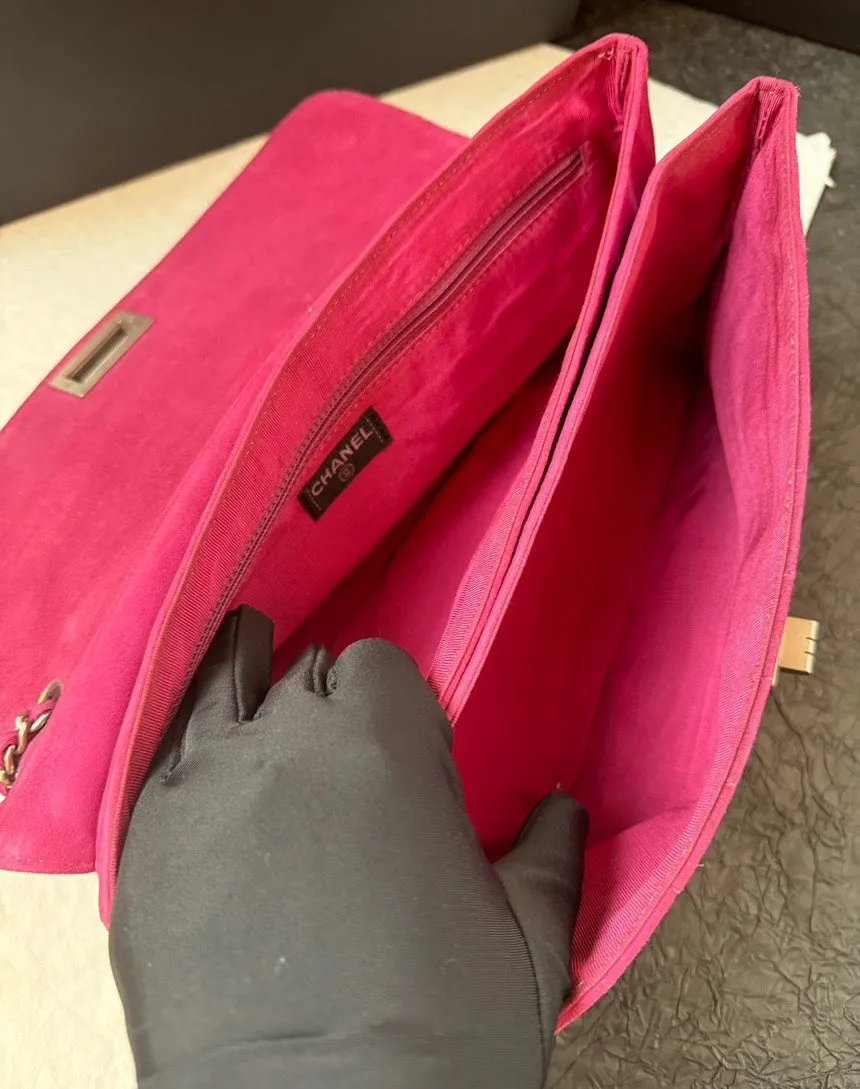 Chanel 2.55 Rose Red Chamois Bag Double Chain Leather 3ways
