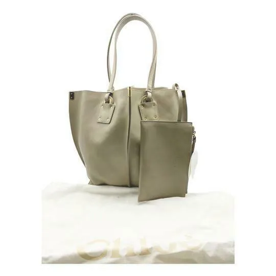Chloé Vick Grey Beige Leather Tote