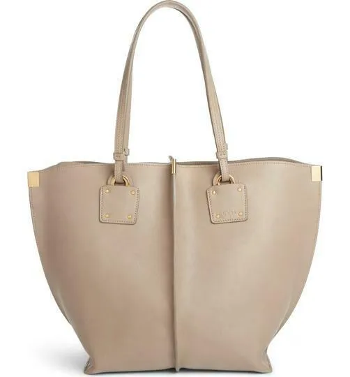 Chloé Vick Grey Beige Leather Tote