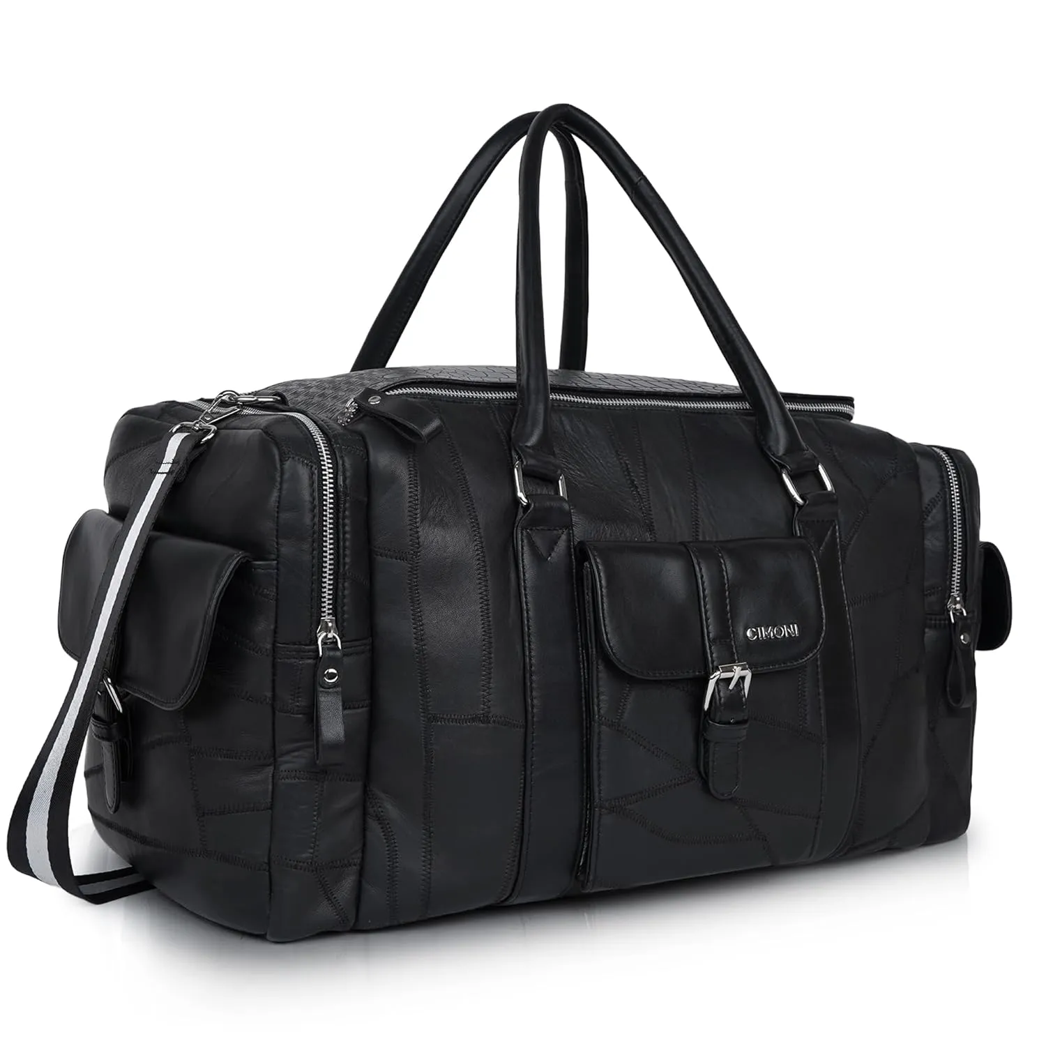 CIMONI® Premium Genuine Leather Duffle Bag Classy Design Travel Shoulder Crossbody Business Spacious Water Resistance Luggage Bag (Color - Black)