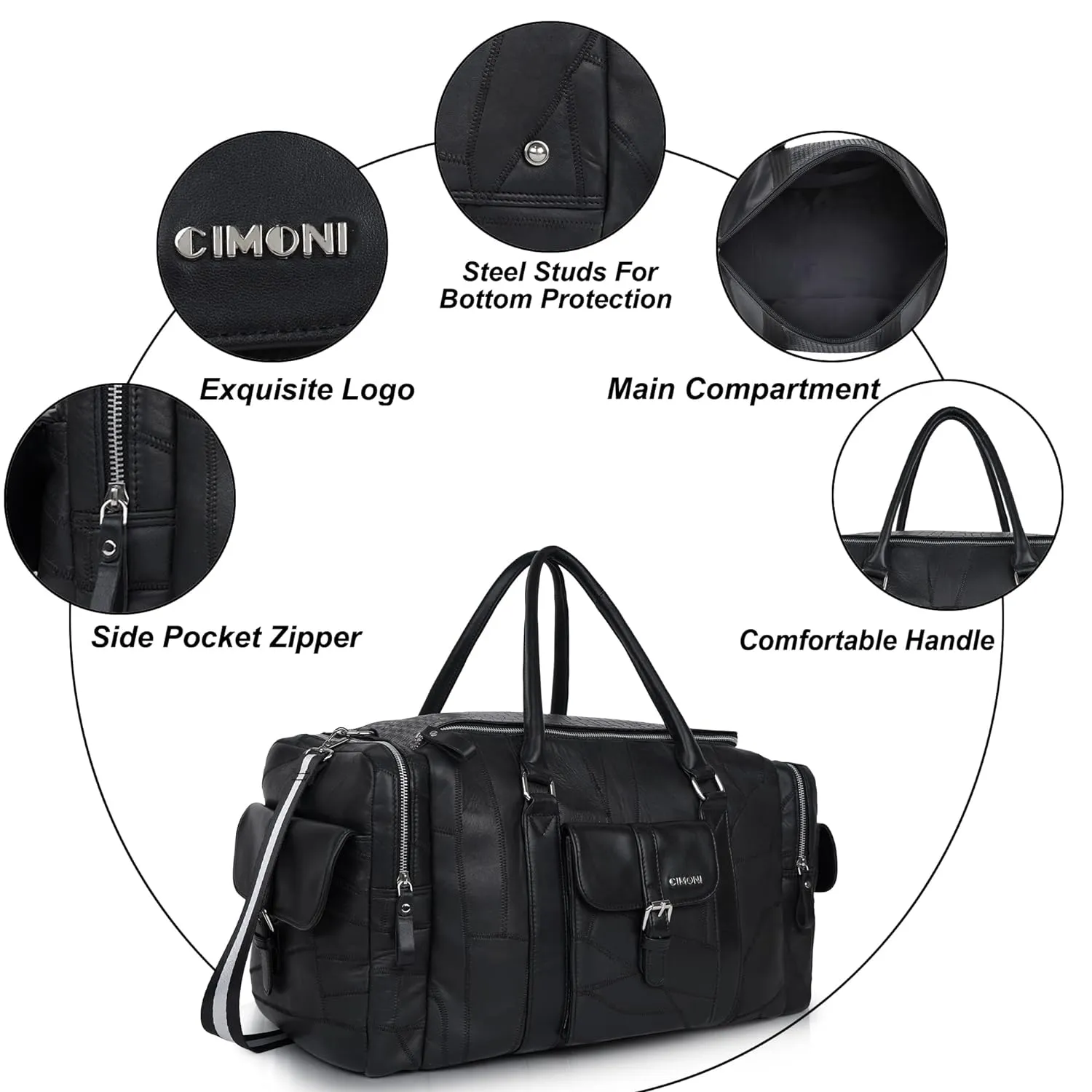 CIMONI® Premium Genuine Leather Duffle Bag Classy Design Travel Shoulder Crossbody Business Spacious Water Resistance Luggage Bag (Color - Black)