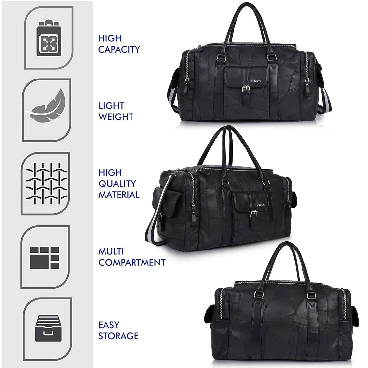 CIMONI® Premium Genuine Leather Duffle Bag Classy Design Travel Shoulder Crossbody Business Spacious Water Resistance Luggage Bag (Color - Black)