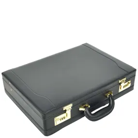 Classic Attache Case Faux Leather Dual Lock Briefcase Business Bag Diplomat Black