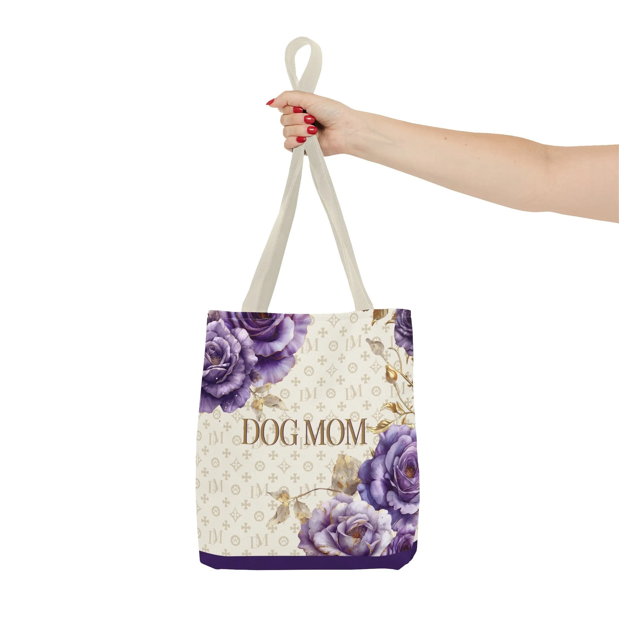Dog Mom Signature "DM" Motif French Lavender Rose Flower Tote Bag