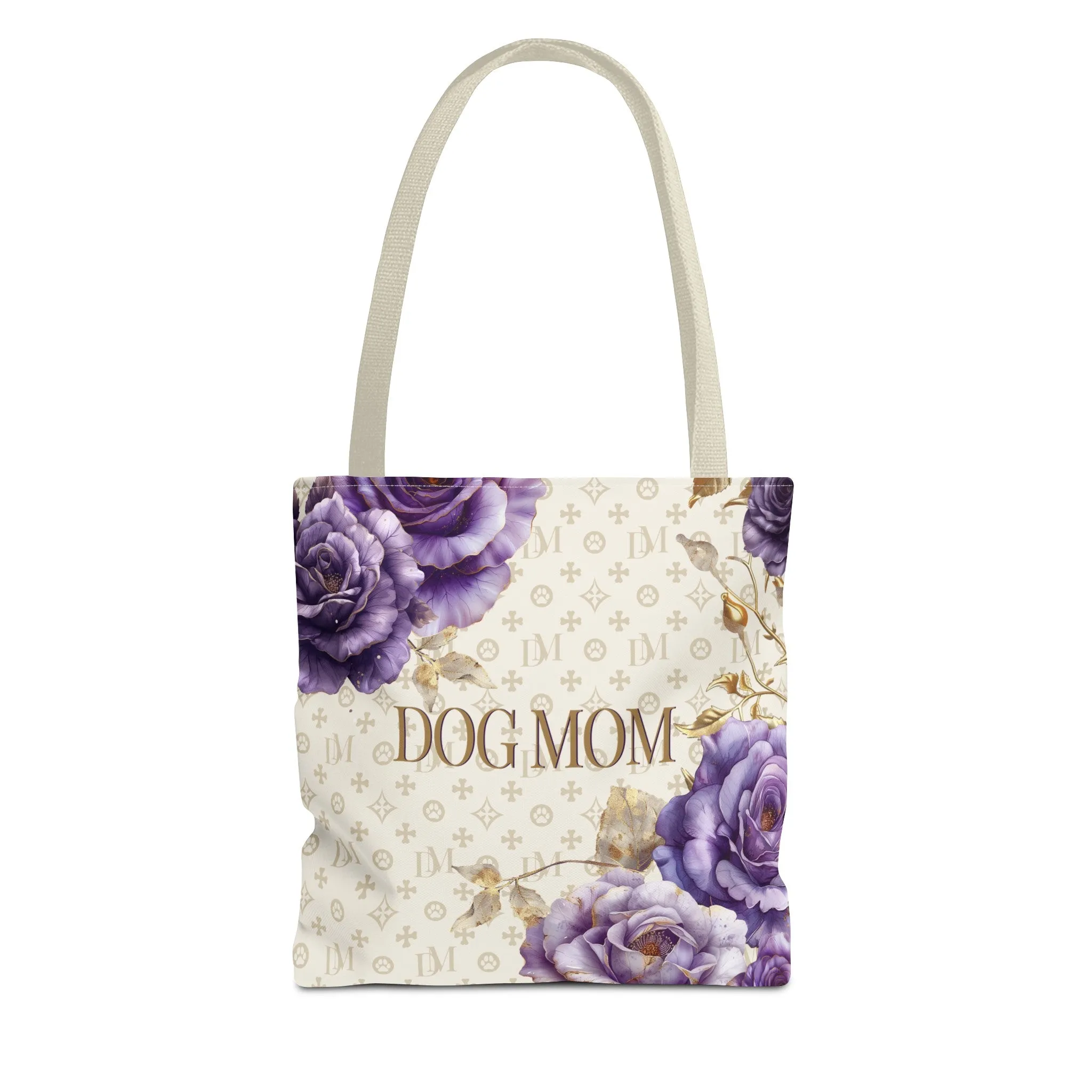 Dog Mom Signature "DM" Motif French Lavender Rose Flower Tote Bag