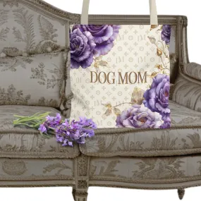 Dog Mom Signature "DM" Motif French Lavender Rose Flower Tote Bag