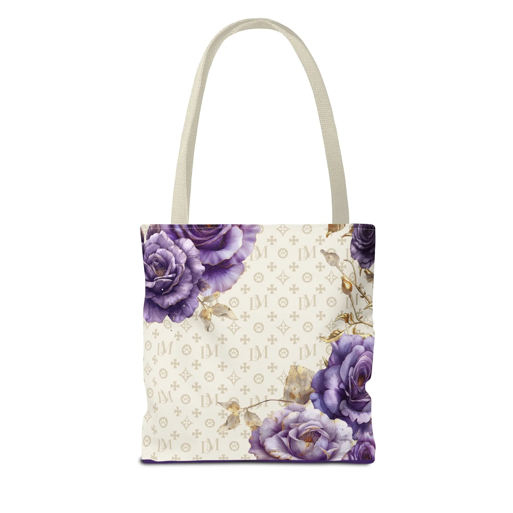 Dog Mom Signature "DM" Motif French Lavender Rose Flower Tote Bag