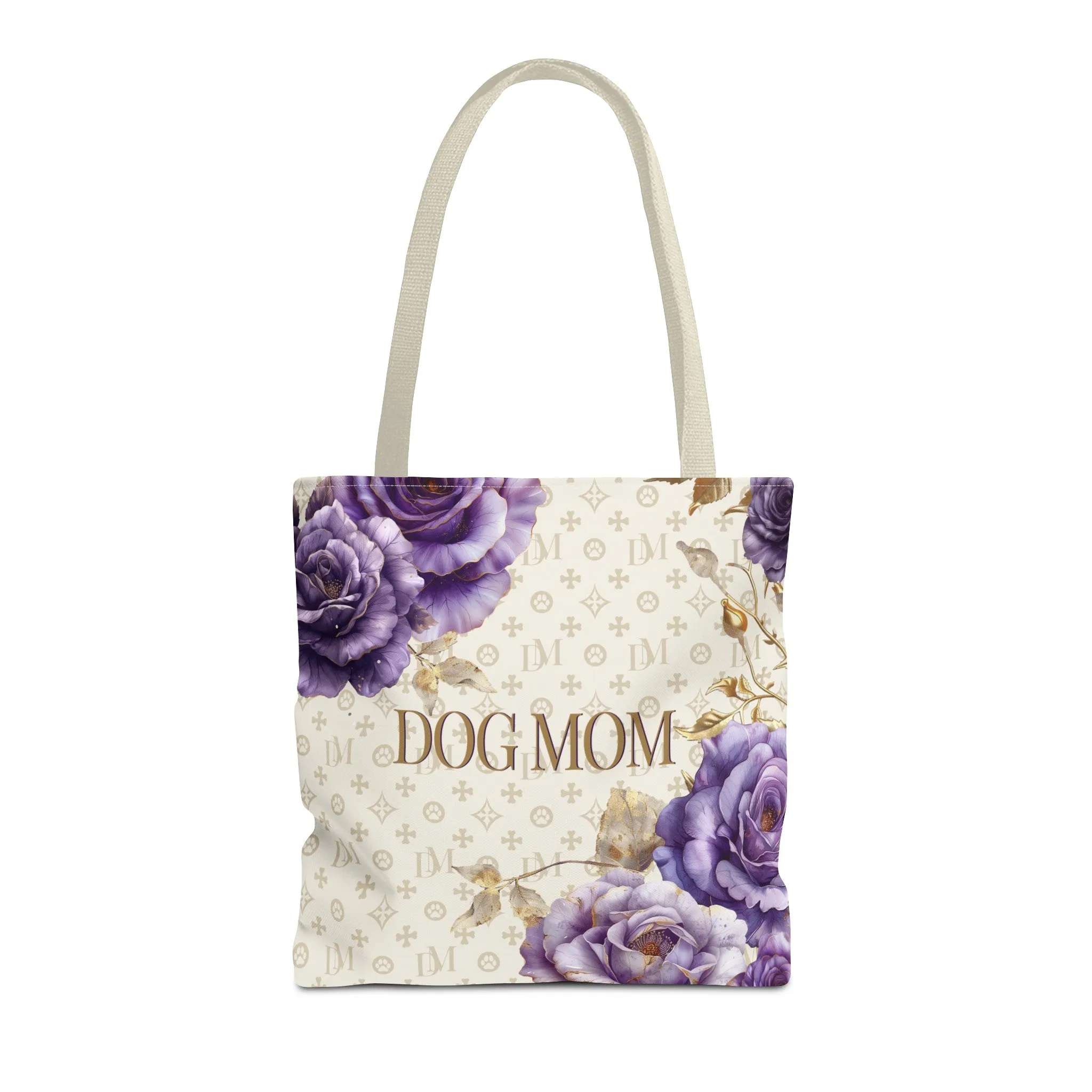 Dog Mom Signature "DM" Motif French Lavender Rose Flower Tote Bag