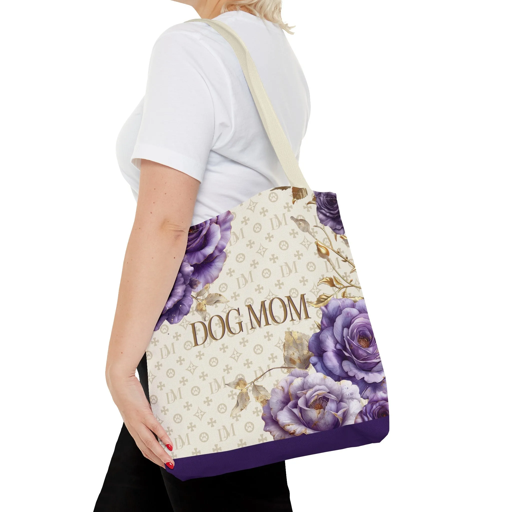 Dog Mom Signature "DM" Motif French Lavender Rose Flower Tote Bag