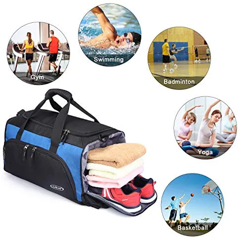 G4Free Sports Gym Bag with Shoes Compartment 45L Travel Duffel Bag U Shape Zipper Duffles for Men &