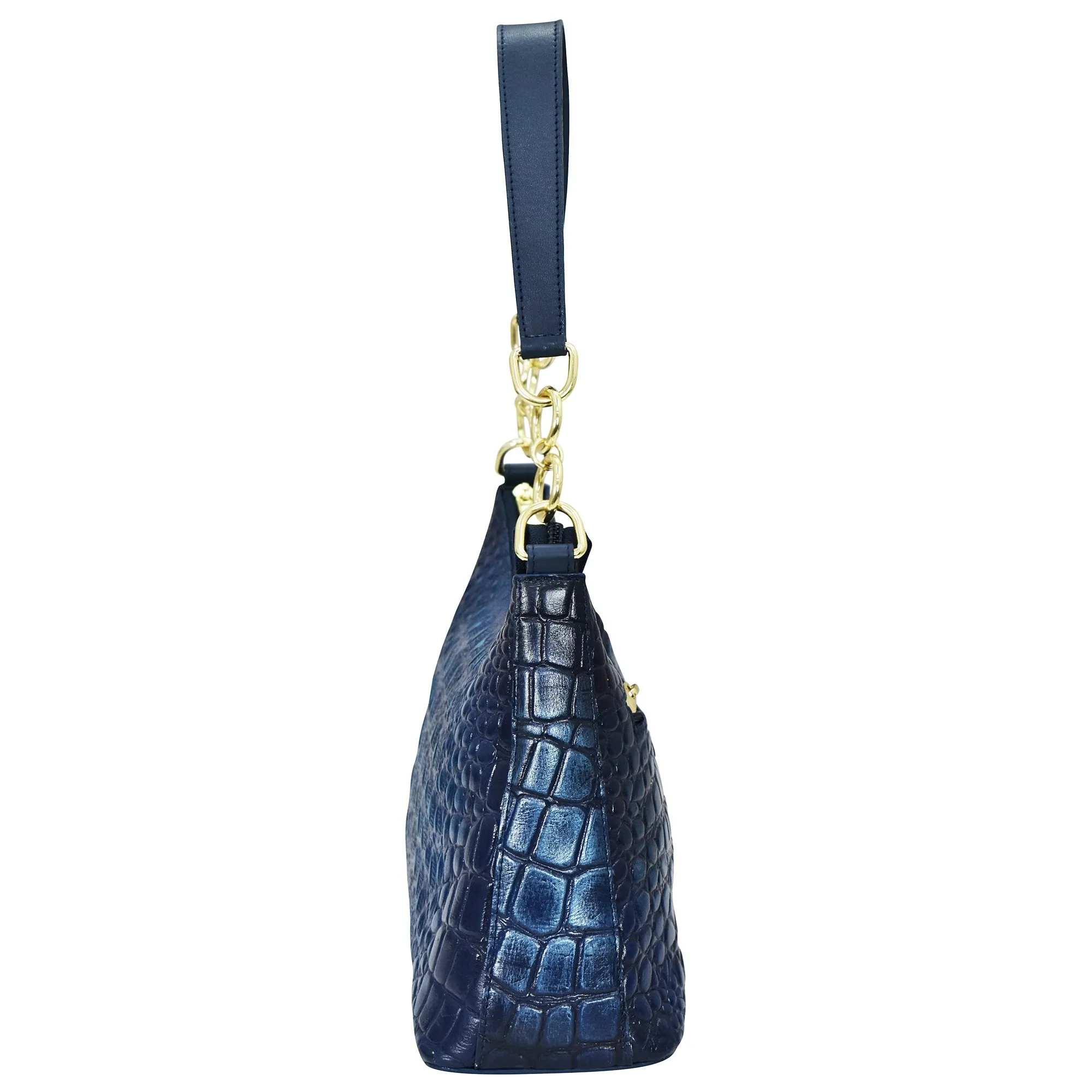 Hand Painted Croc Embossed Hobo with Chain Strap