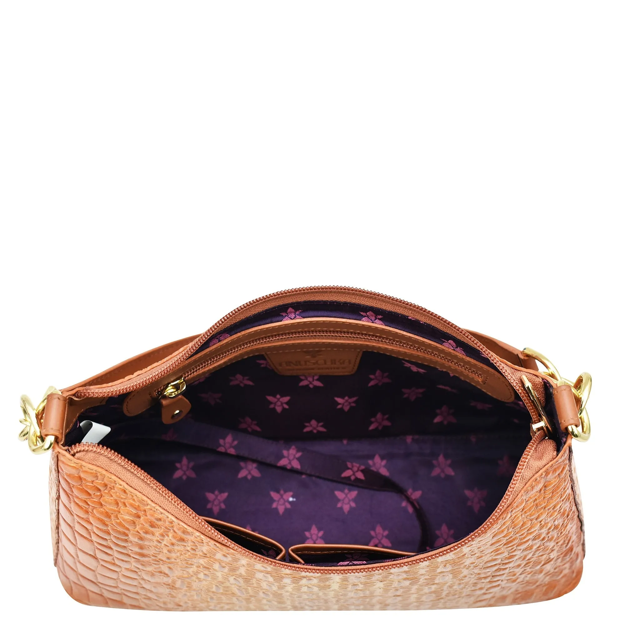 Hand Painted Croc Embossed Hobo with Chain Strap