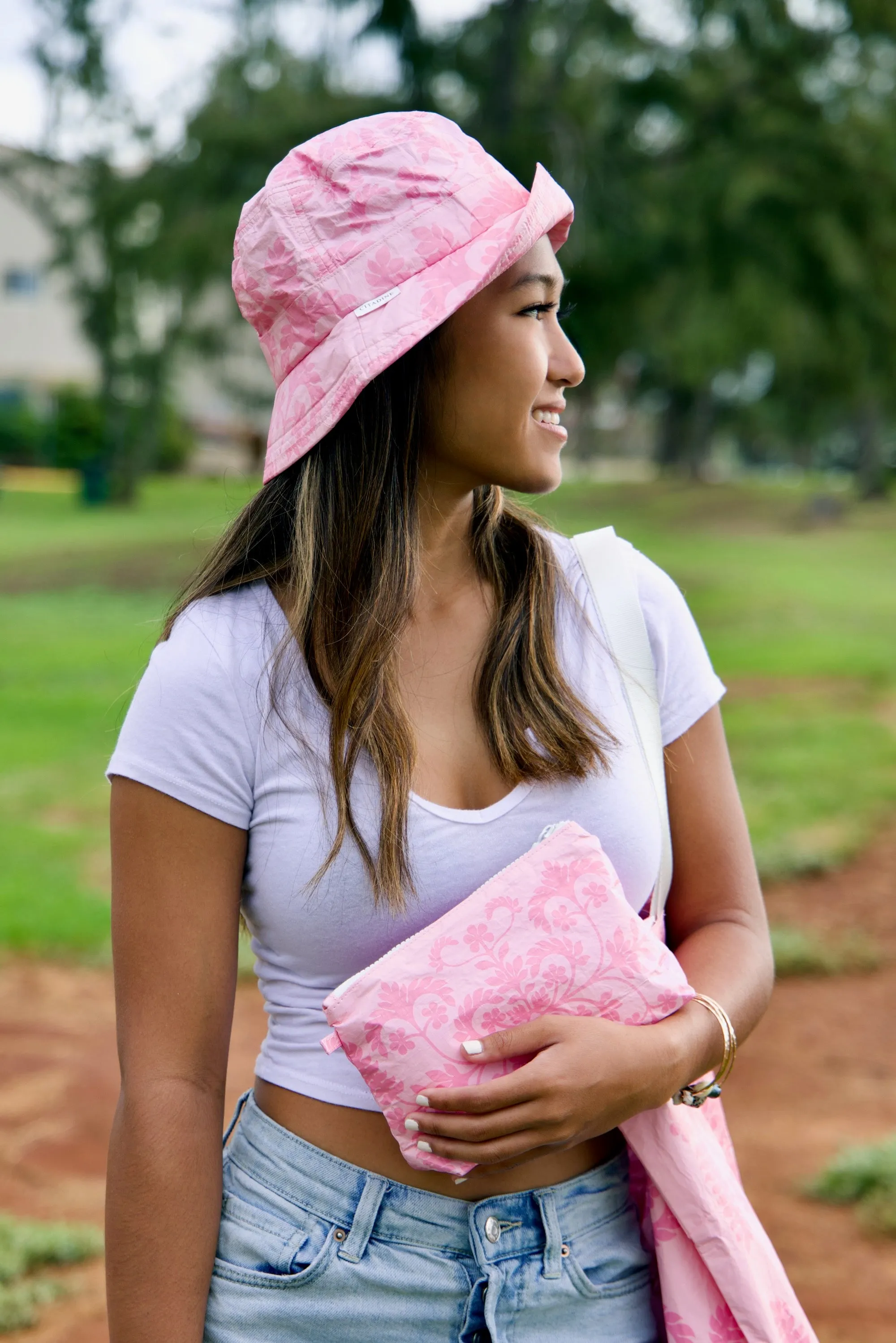 Hawaii Tote Hawaiian Quilt Pink on Pink & Palaka Pale Pink (Reversible)