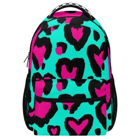 Kids Large 15" School Backpack, 80s Leopard Hearts