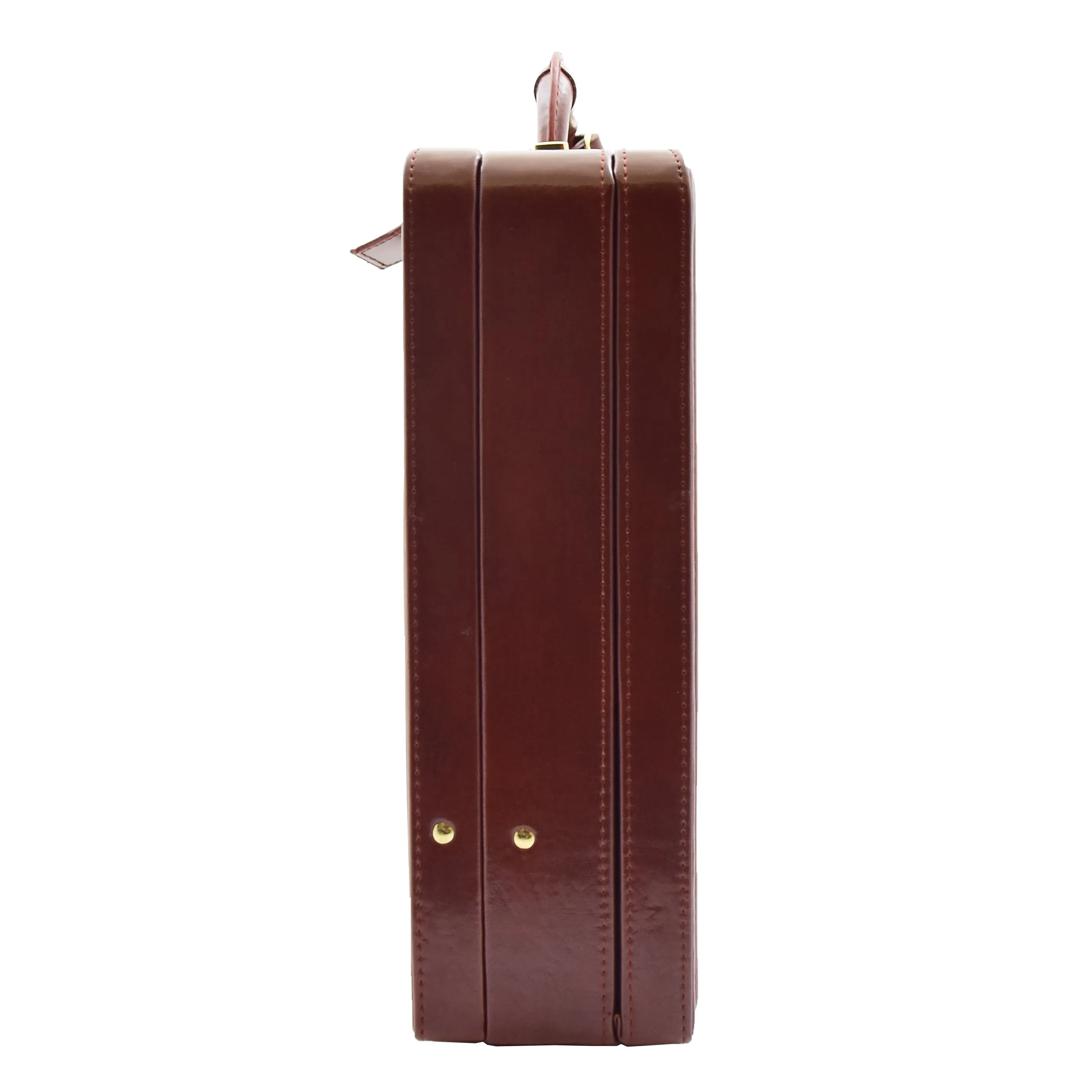Mens Leather Attache Case Cognac Twin Lock Classic Briefcase - Musk