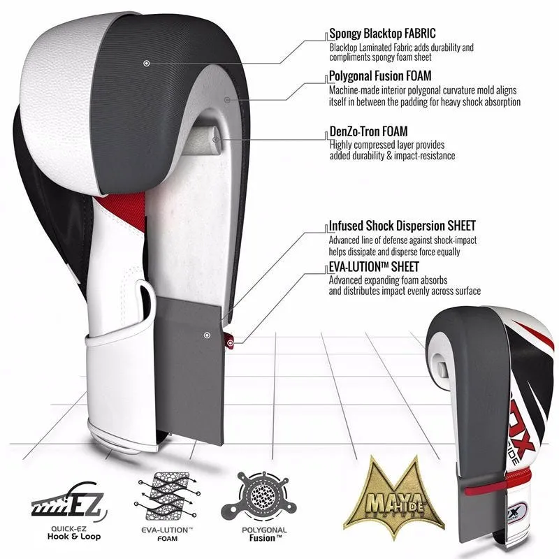 RDX F7 4ft / 5ft 3-in-1 Ego Punch Bag with Gloves White / Red Set