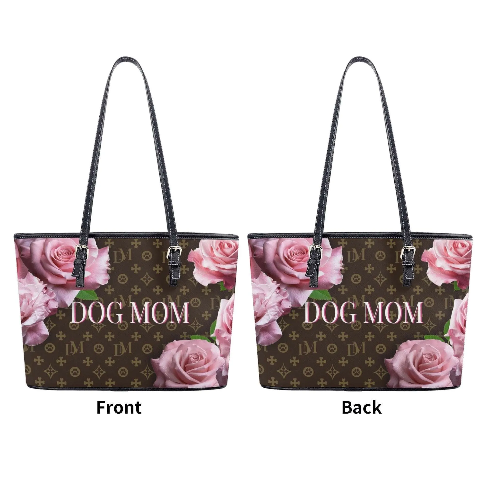 Signature Dog Mom "DM" Motif and Pink Rose Durable Floral Handbag
