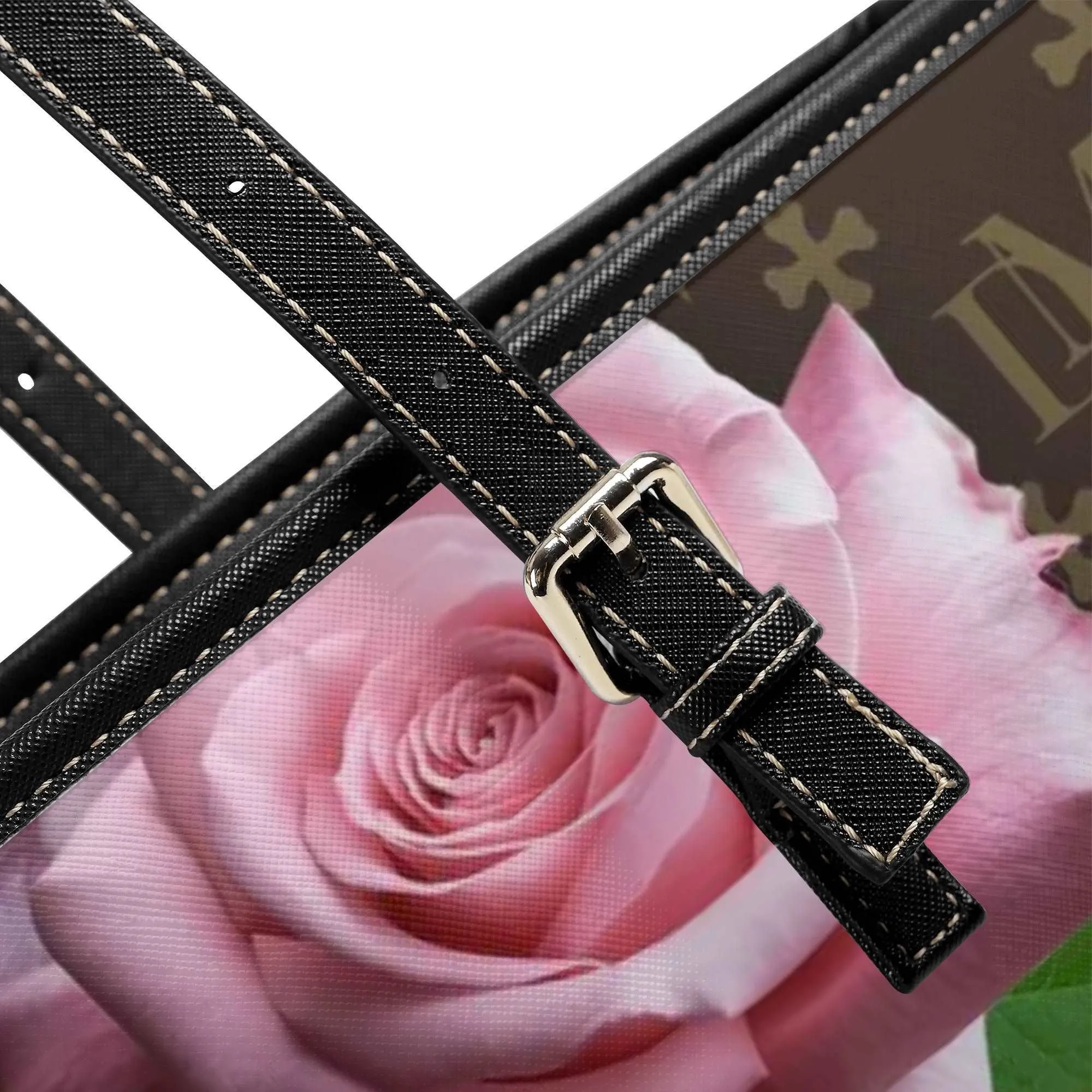 Signature Dog Mom "DM" Motif and Pink Rose Durable Floral Handbag