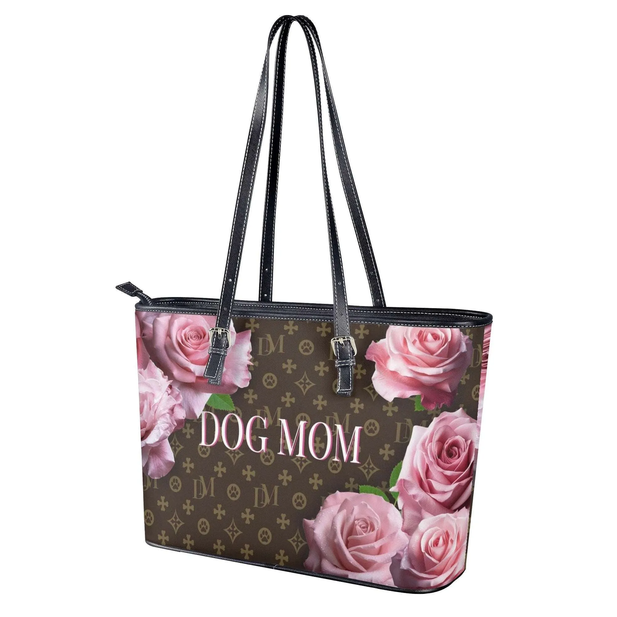 Signature Dog Mom "DM" Motif and Pink Rose Durable Floral Handbag