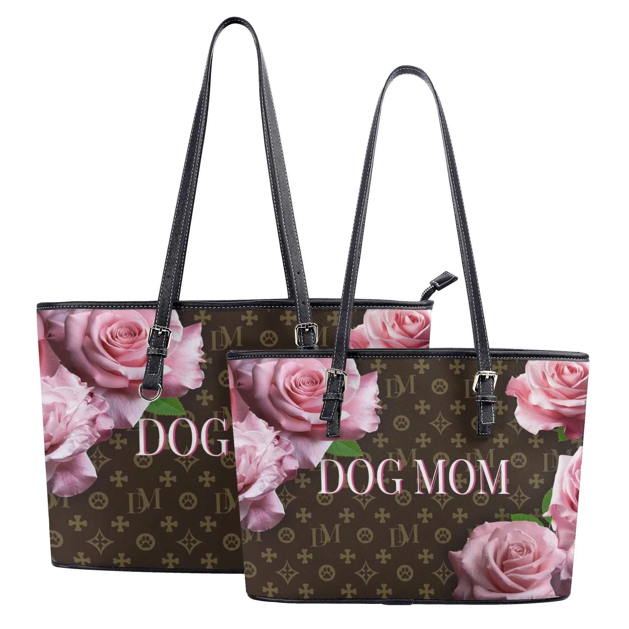 Signature Dog Mom "DM" Motif and Pink Rose Durable Floral Handbag