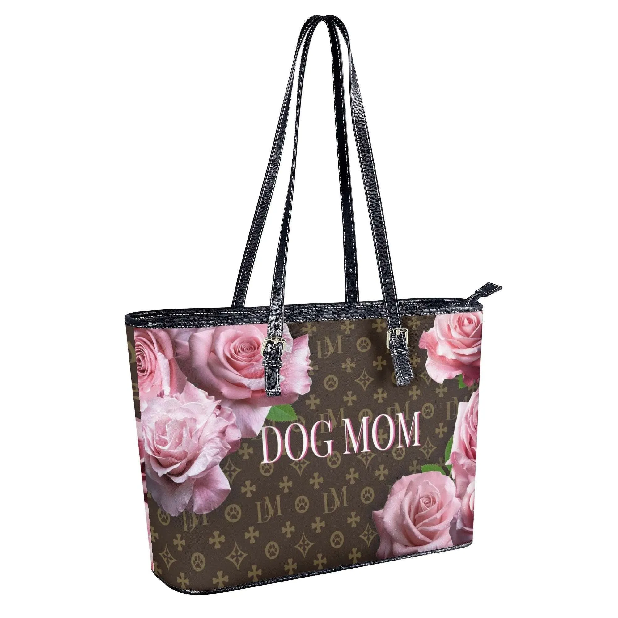 Signature Dog Mom "DM" Motif and Pink Rose Durable Floral Handbag