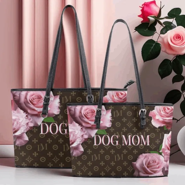 Signature Dog Mom "DM" Motif and Pink Rose Durable Floral Handbag