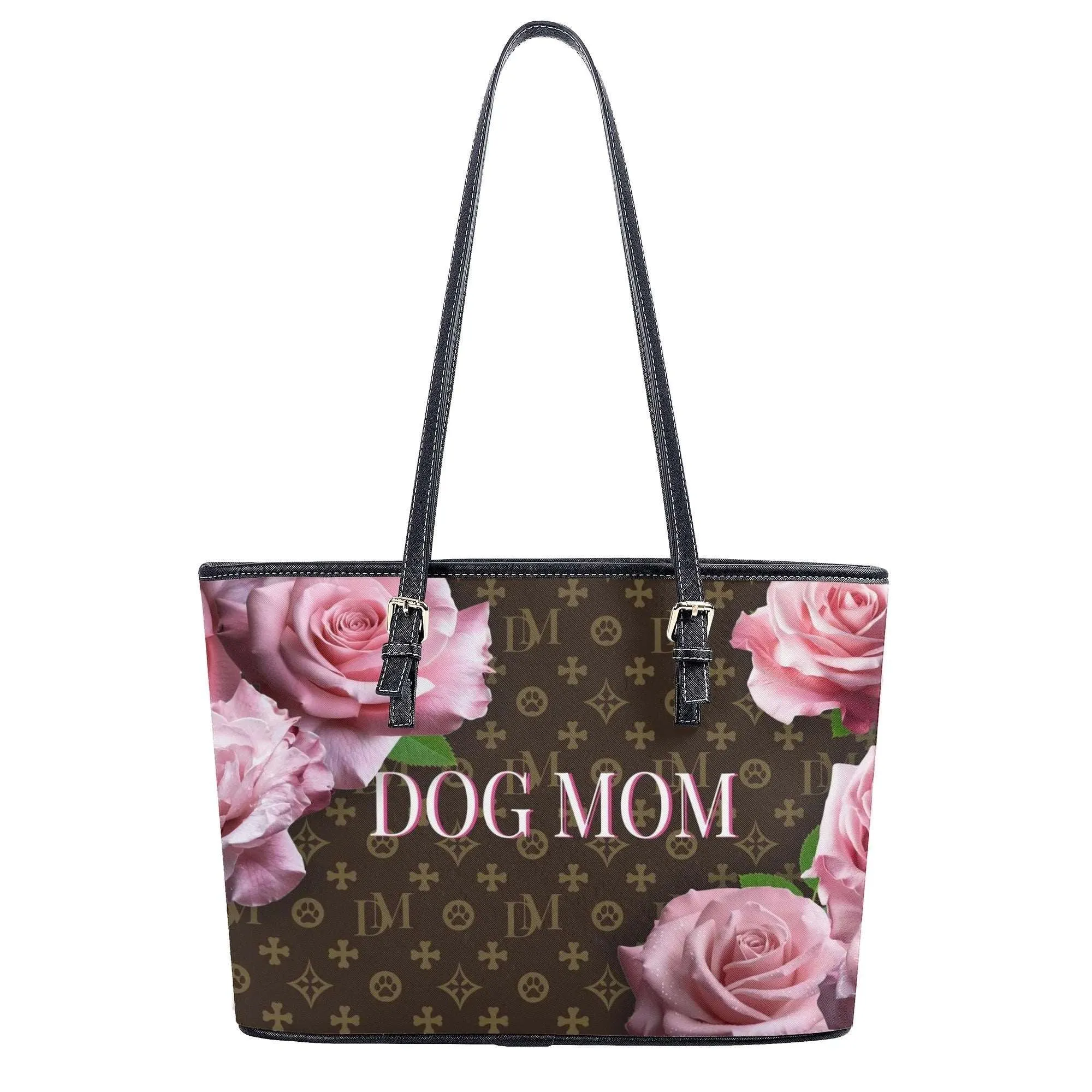 Signature Dog Mom "DM" Motif and Pink Rose Durable Floral Handbag