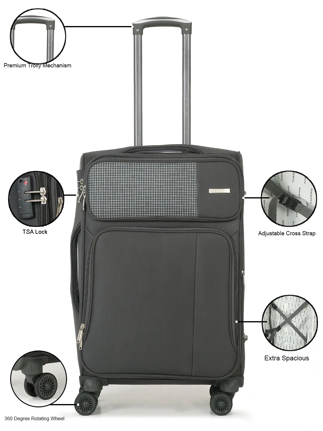 Teakwood Grey Soft Sided Trolley Bag